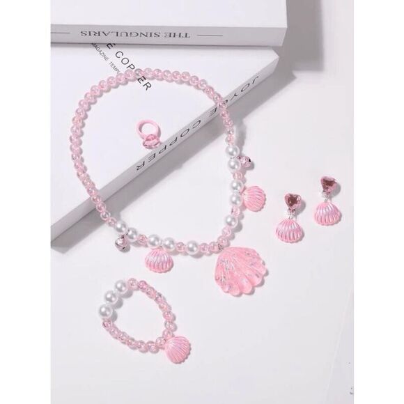 💗 5PCS Barbie Costume Cosplay Movie Halloween Pink Sea Shell Jewelry Set NEW - Picture 3 of 7